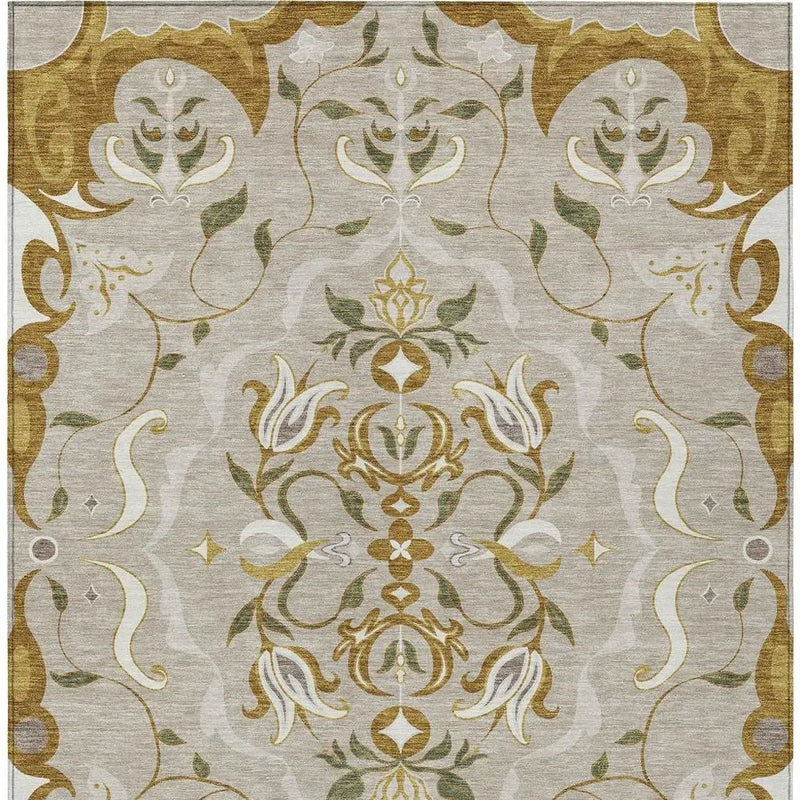 3' X 5' Beige And Brown Damask Washable Indoor Outdoor Area Rug Homeroots Outdoor