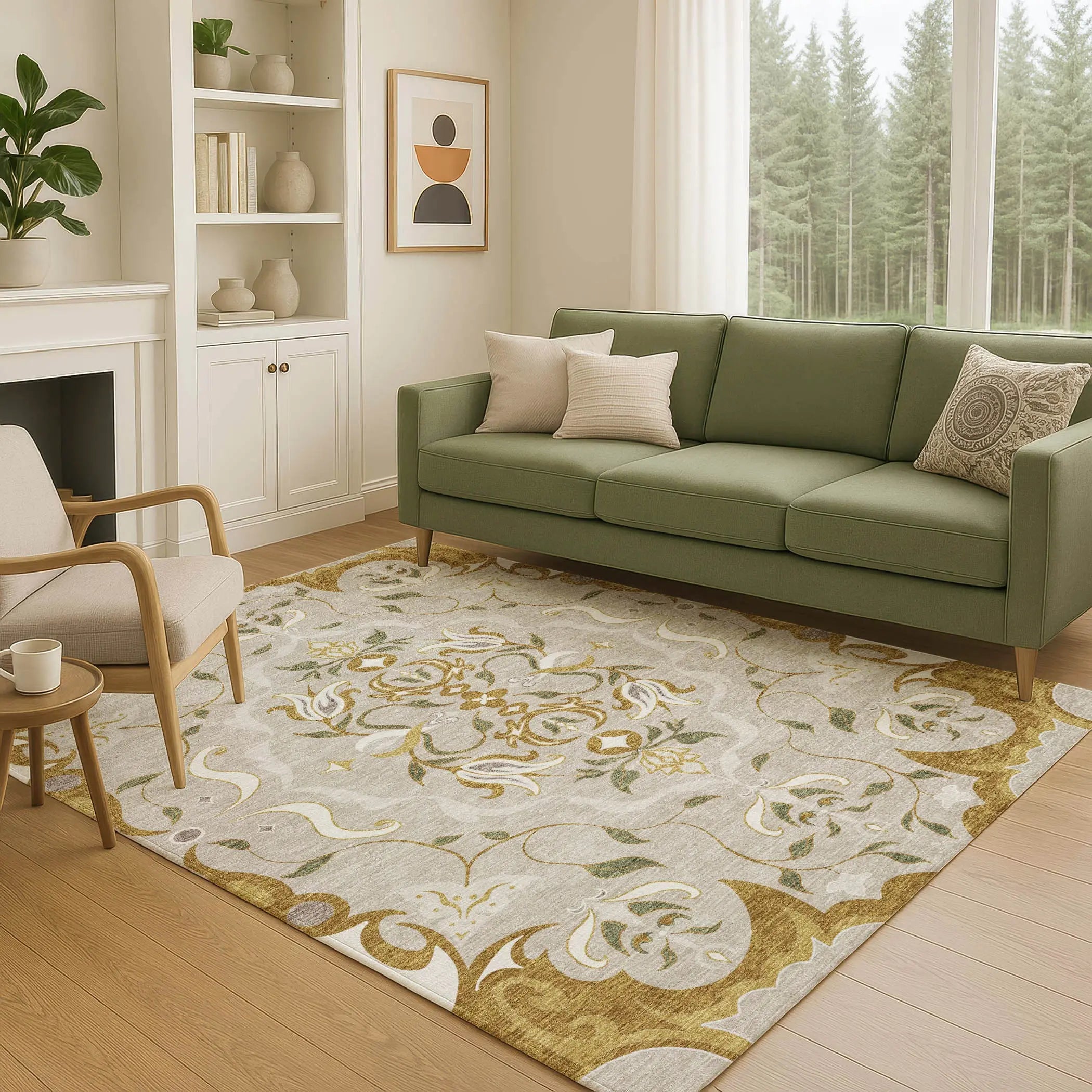 3' X 5' Beige And Brown Damask Washable Indoor Outdoor Area Rug Homeroots Outdoor