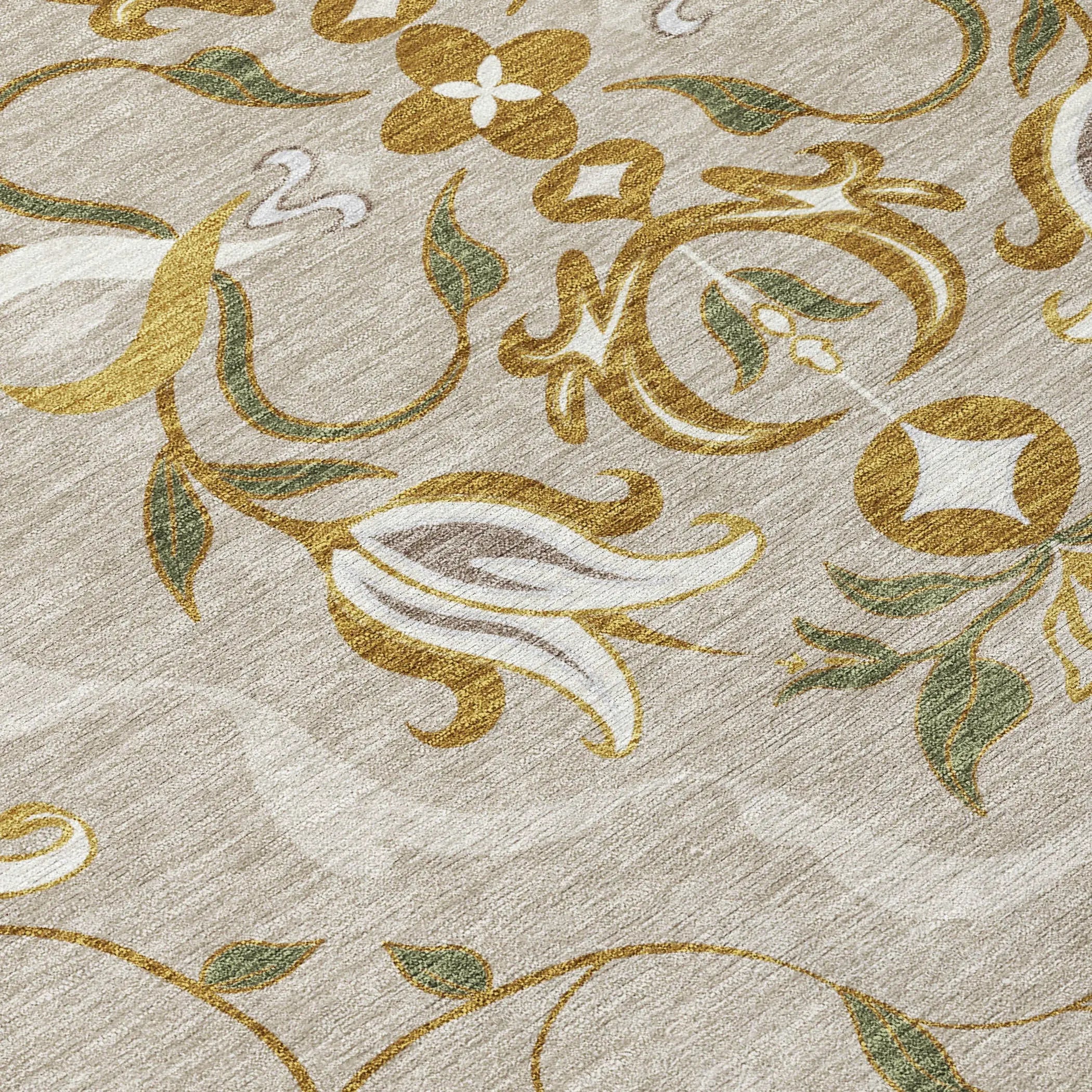 3' X 5' Beige And Brown Damask Washable Indoor Outdoor Area Rug Homeroots Outdoor