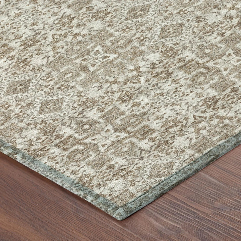 3' X 5' Beige And Brown Damask Washable Indoor Outdoor Area Rug Homeroots Outdoor