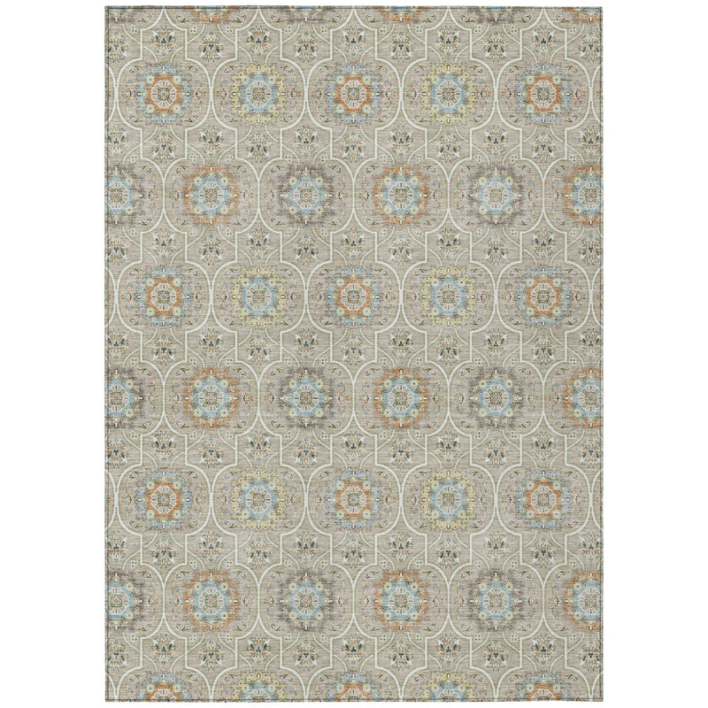3' X 5' Beige And Brown Floral Medallion Washable Indoor Outdoor Area Rug Homeroots Outdoor
