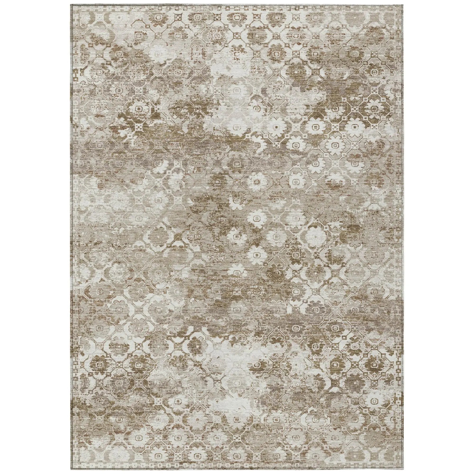 3' X 5' Beige And Brown Floral Medallion Washable Indoor Outdoor Area Rug Homeroots Outdoor