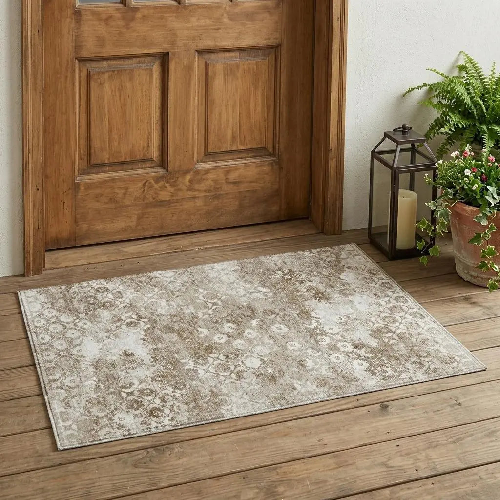 3' X 5' Beige And Brown Floral Medallion Washable Indoor Outdoor Area Rug Homeroots Outdoor