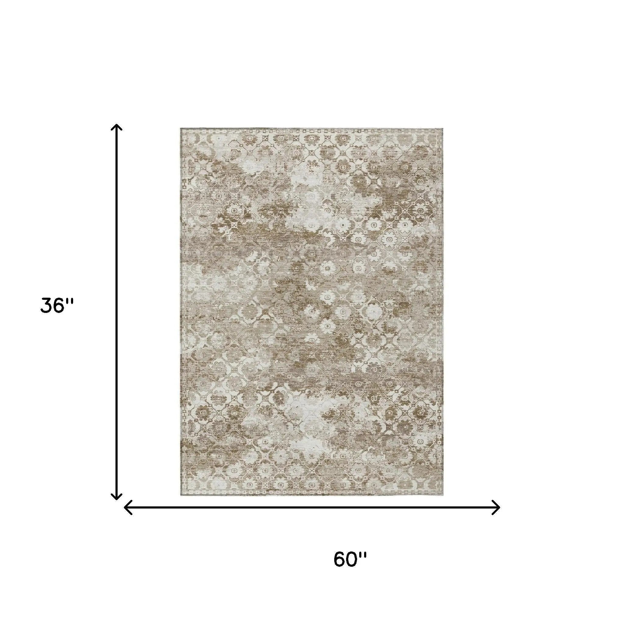 3' X 5' Beige And Brown Floral Medallion Washable Indoor Outdoor Area Rug Homeroots Outdoor