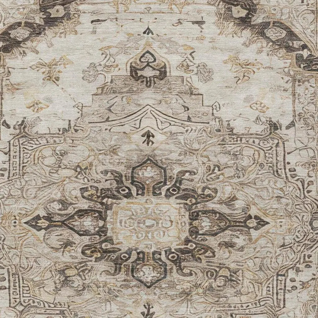 3' X 5' Beige And Brown Floral Medallion Washable Indoor Outdoor Area Rug Homeroots Outdoor