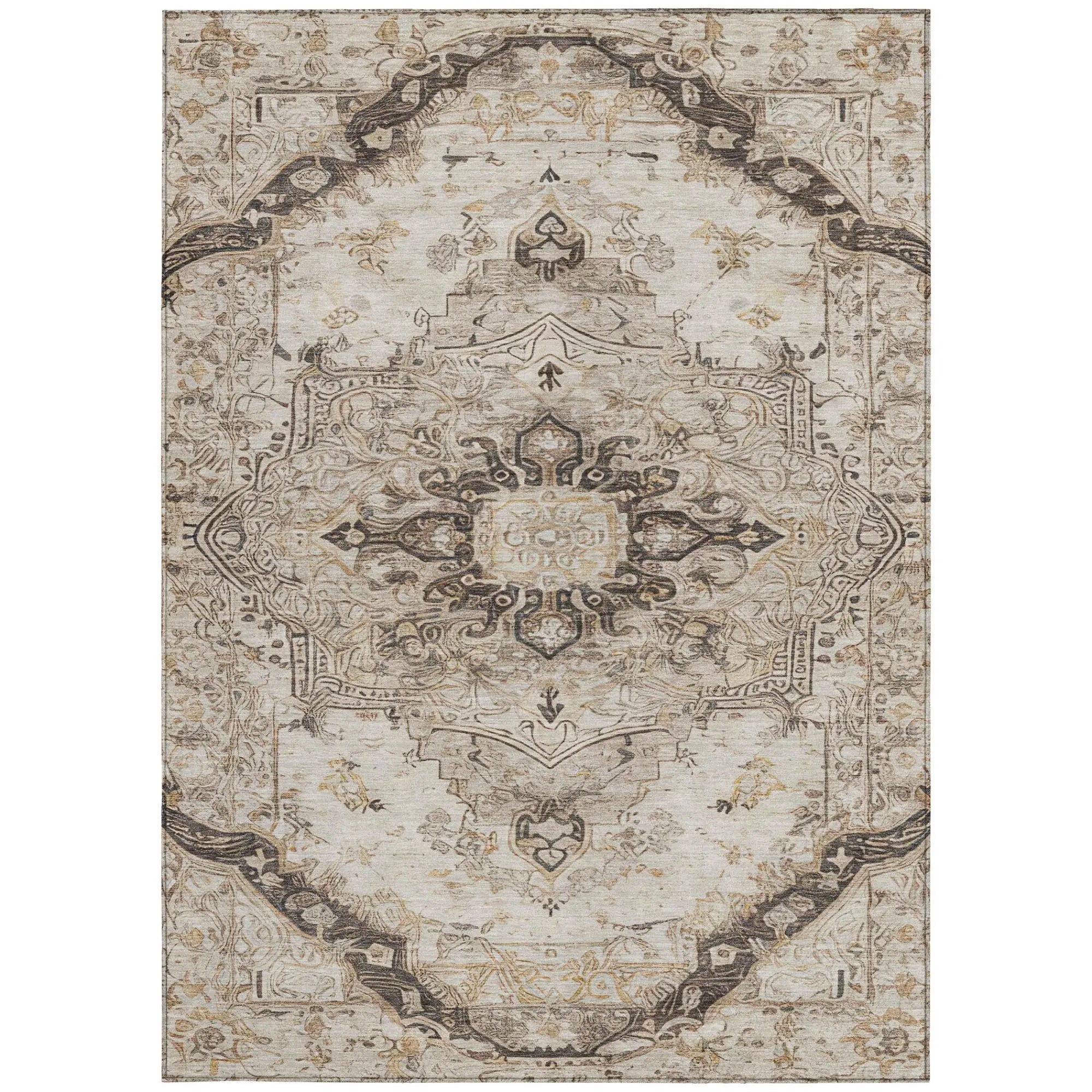 3' X 5' Beige And Brown Floral Medallion Washable Indoor Outdoor Area Rug Homeroots Outdoor