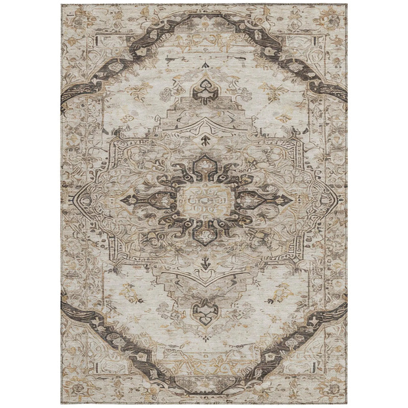 3' X 5' Beige And Brown Floral Medallion Washable Indoor Outdoor Area Rug Homeroots Outdoor