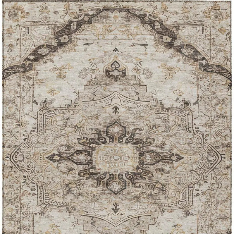 3' X 5' Beige And Brown Floral Medallion Washable Indoor Outdoor Area Rug Homeroots Outdoor