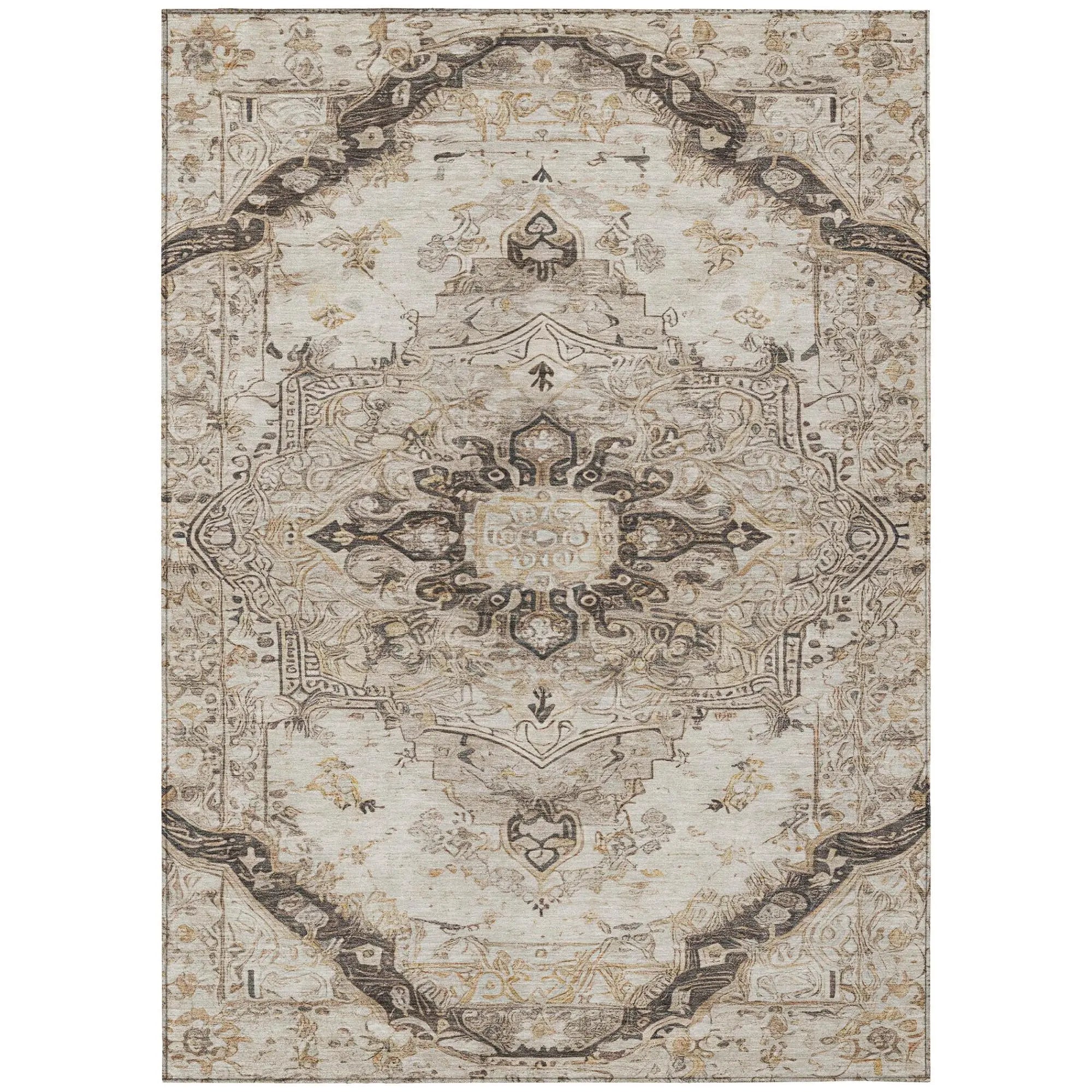 3' X 5' Beige And Brown Floral Medallion Washable Indoor Outdoor Area Rug Homeroots Outdoor