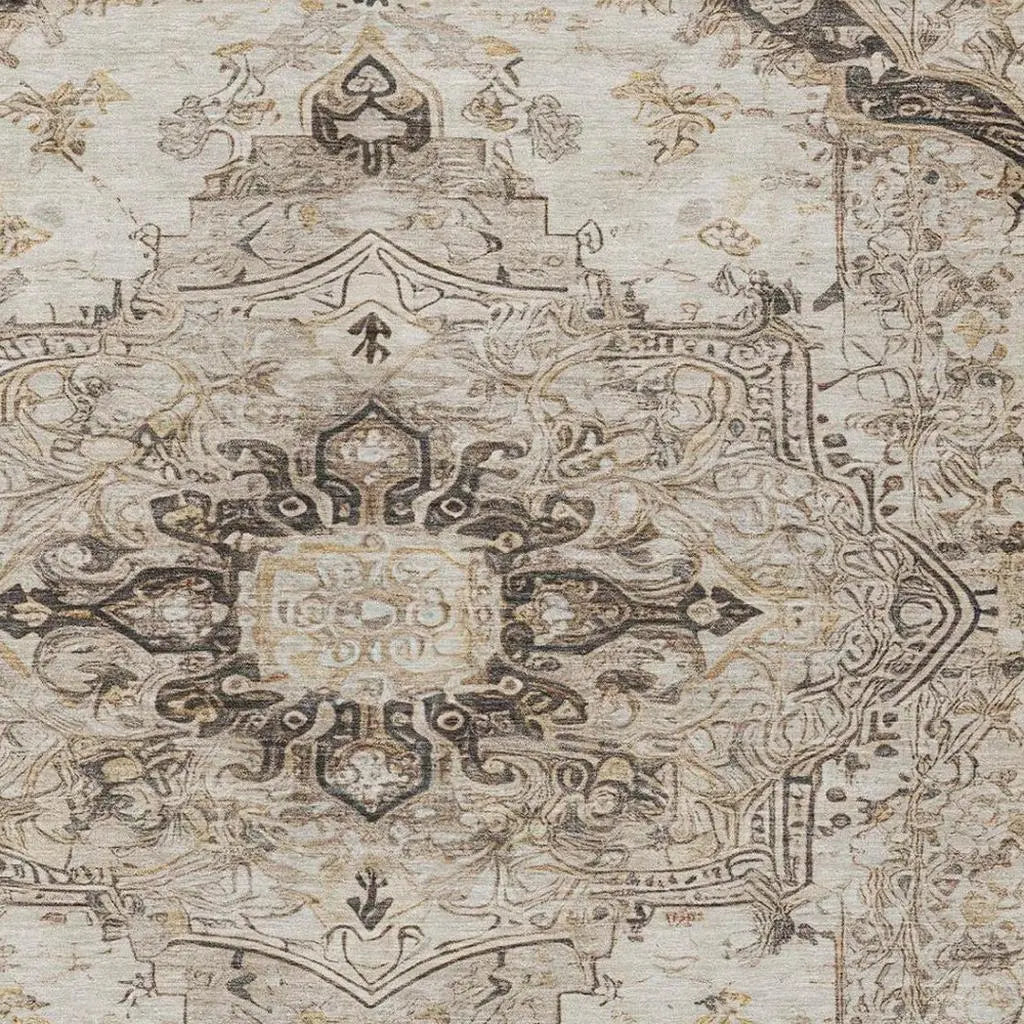 3' X 5' Beige And Brown Floral Medallion Washable Indoor Outdoor Area Rug Homeroots Outdoor