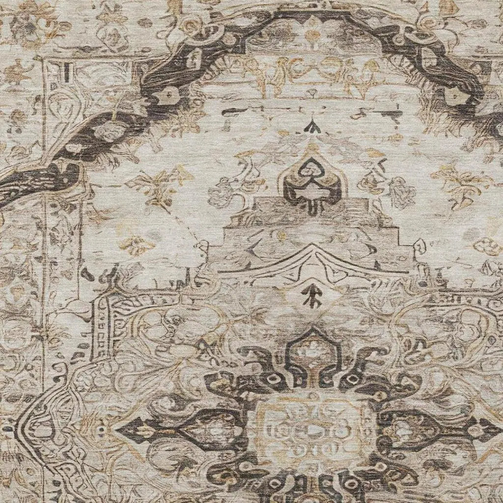 3' X 5' Beige And Brown Floral Medallion Washable Indoor Outdoor Area Rug Homeroots Outdoor