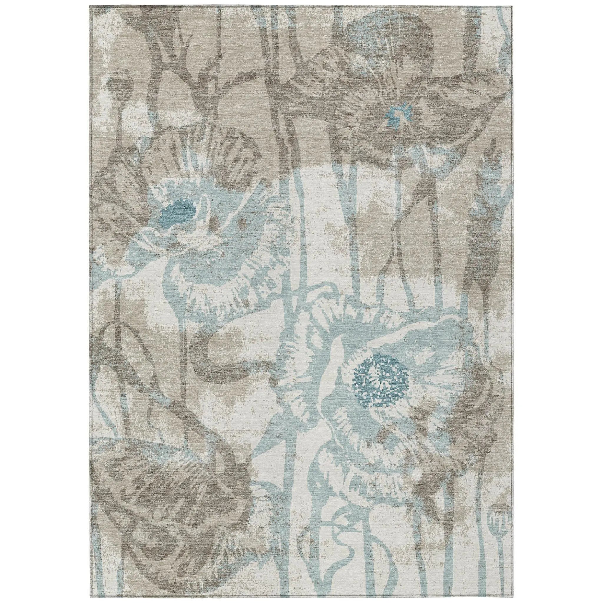 3' X 5' Beige And Brown Floral Washable Indoor Outdoor Area Rug Homeroots Outdoor