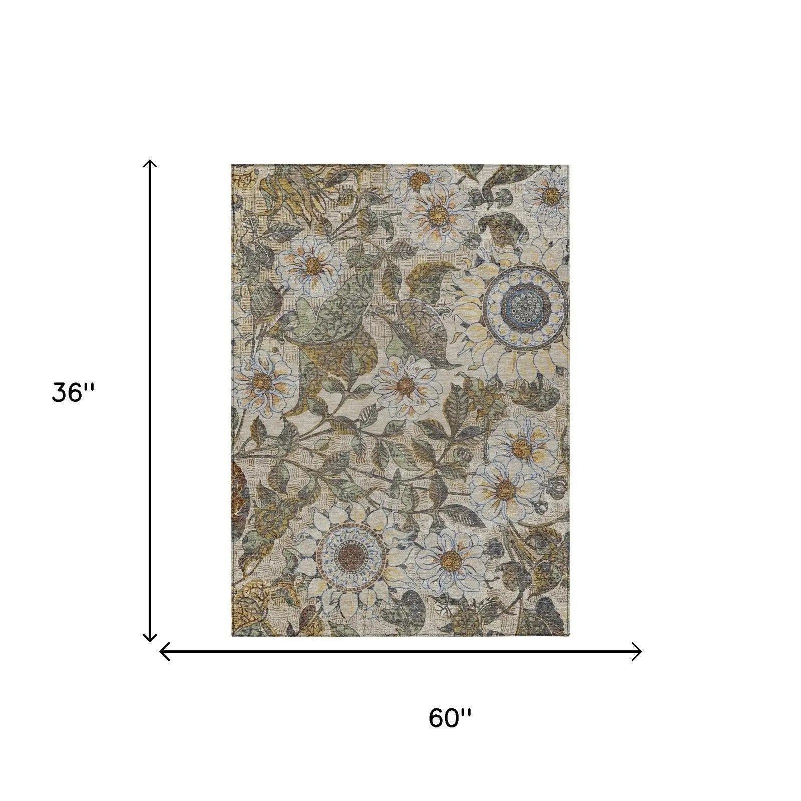 3' X 5' Beige And Brown Floral Washable Indoor Outdoor Area Rug Homeroots Outdoor
