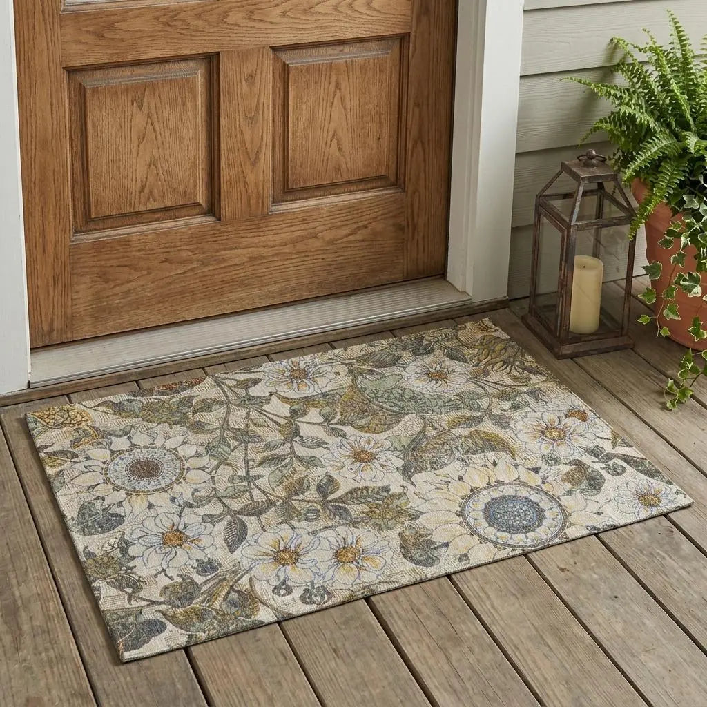 3' X 5' Beige And Brown Floral Washable Indoor Outdoor Area Rug Homeroots Outdoor
