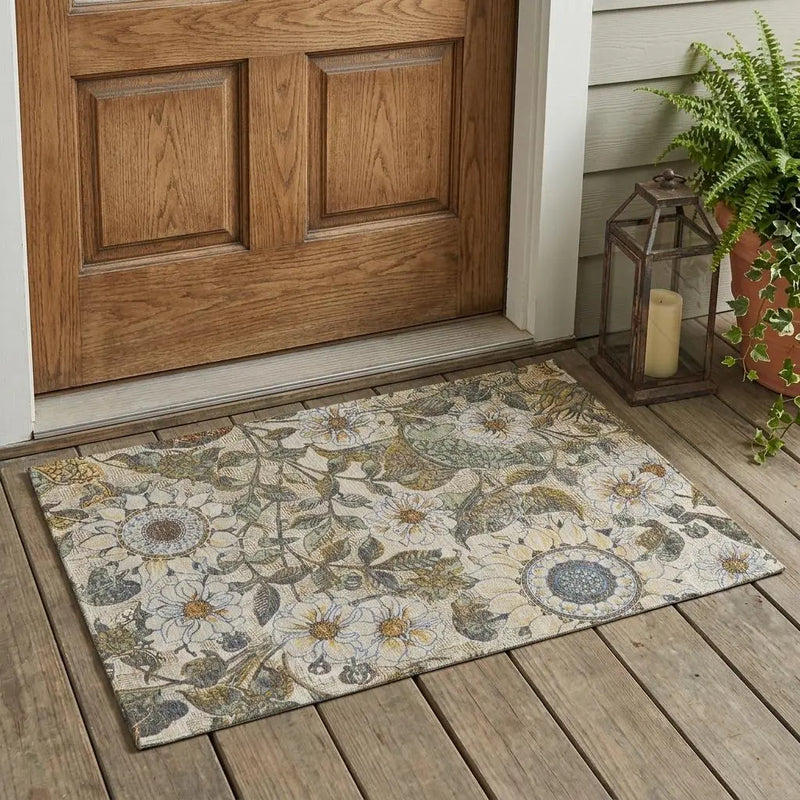 3' X 5' Beige And Brown Floral Washable Indoor Outdoor Area Rug Homeroots Outdoor