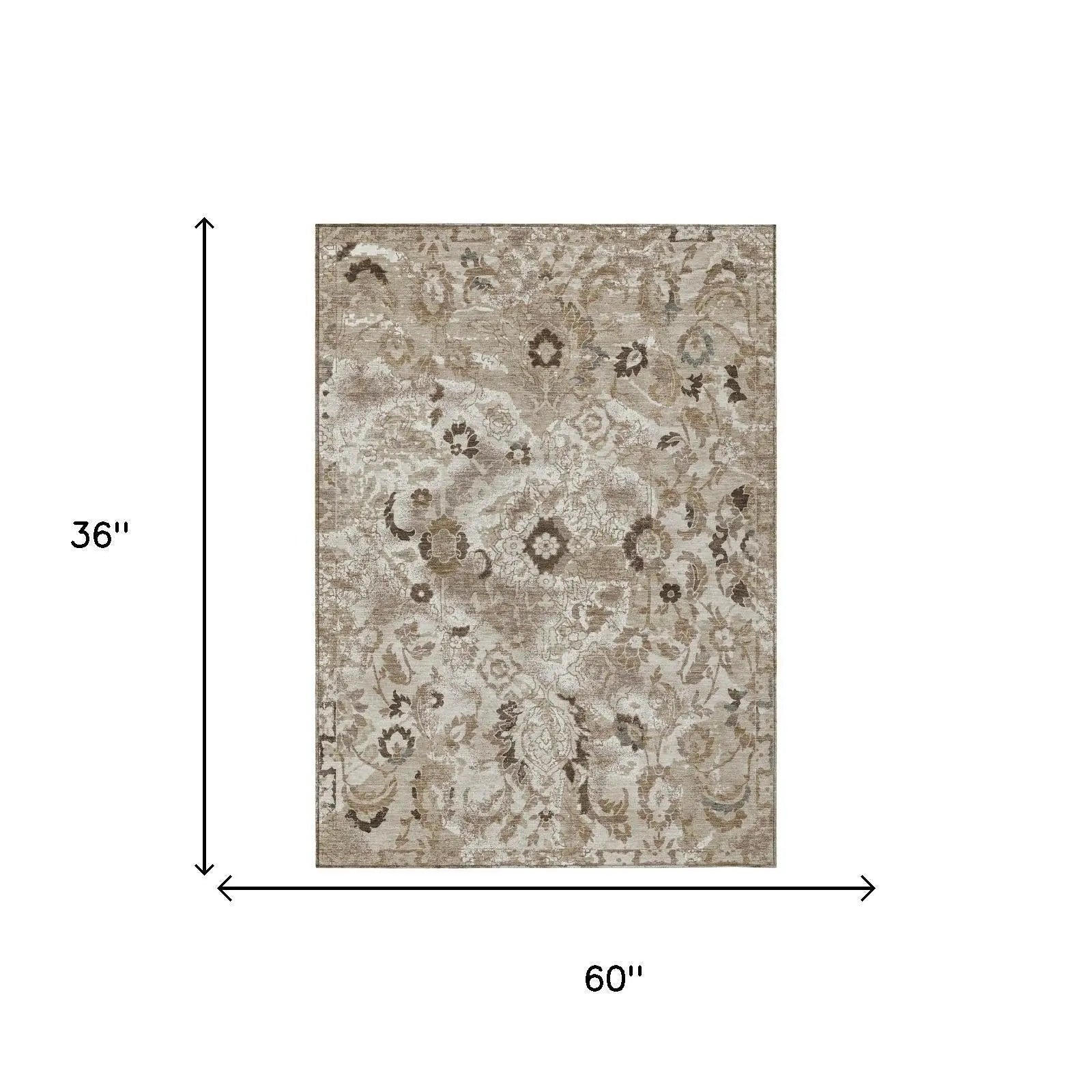 3' X 5' Beige And Brown Floral Washable Indoor Outdoor Area Rug Homeroots Outdoor