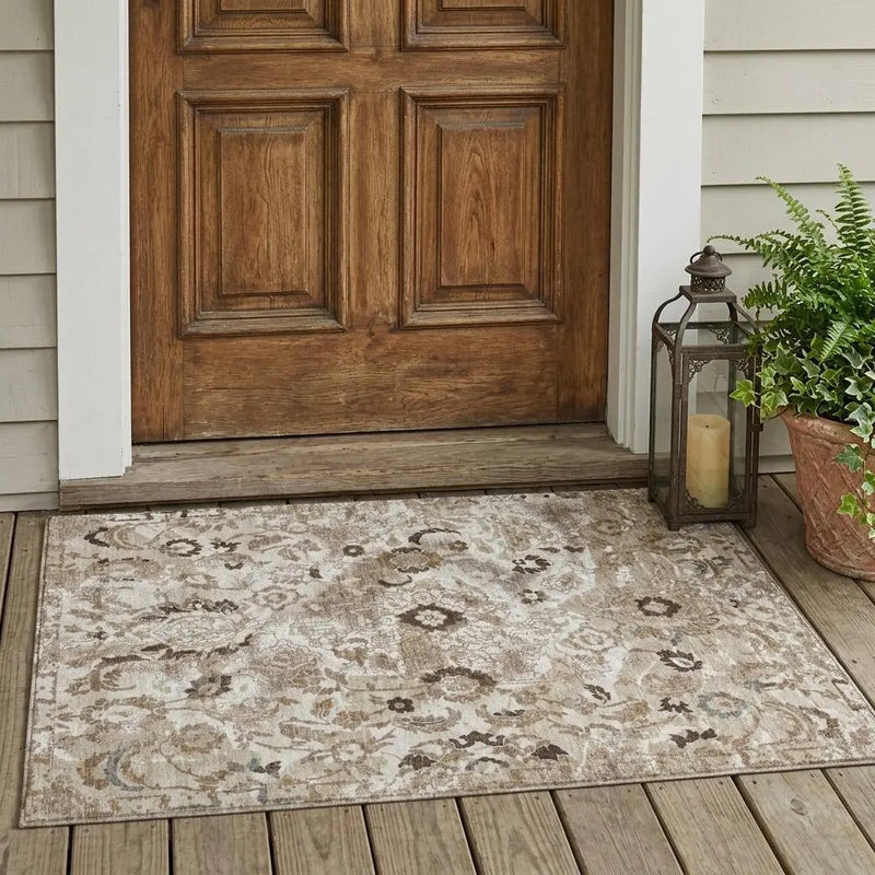 3' X 5' Beige And Brown Floral Washable Indoor Outdoor Area Rug Homeroots Outdoor