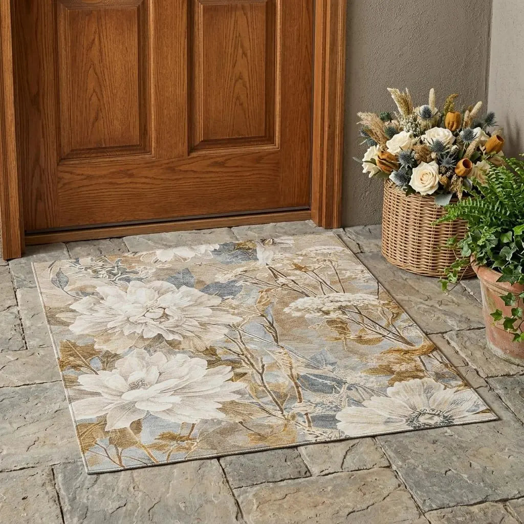 3' X 5' Beige And Brown Floral Washable Indoor Outdoor Area Rug Homeroots Outdoor