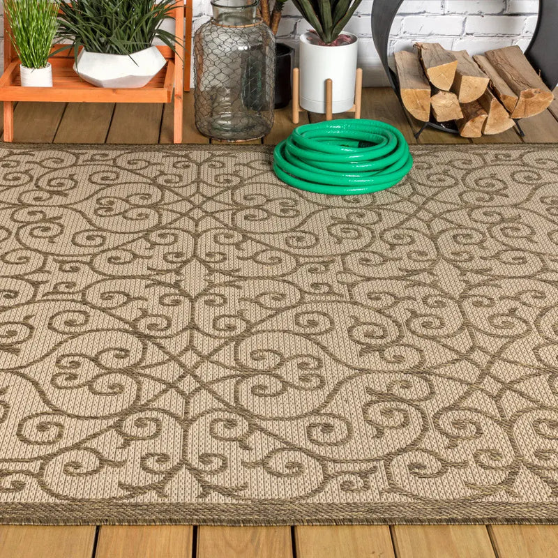 3' X 5' Beige And Brown Geometric Indoor Outdoor Area Rug Homeroots Outdoor