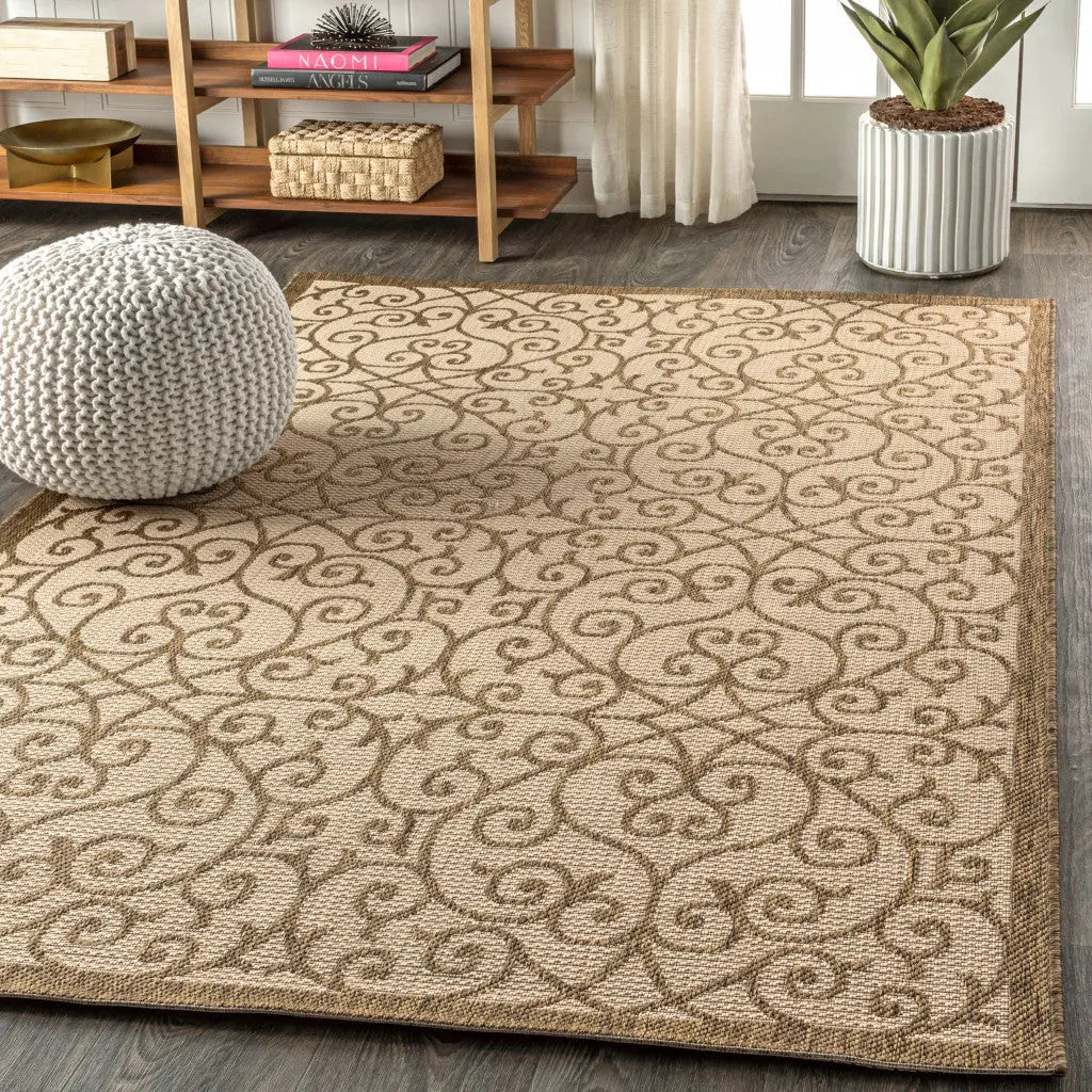 3' X 5' Beige And Brown Geometric Indoor Outdoor Area Rug Homeroots Outdoor