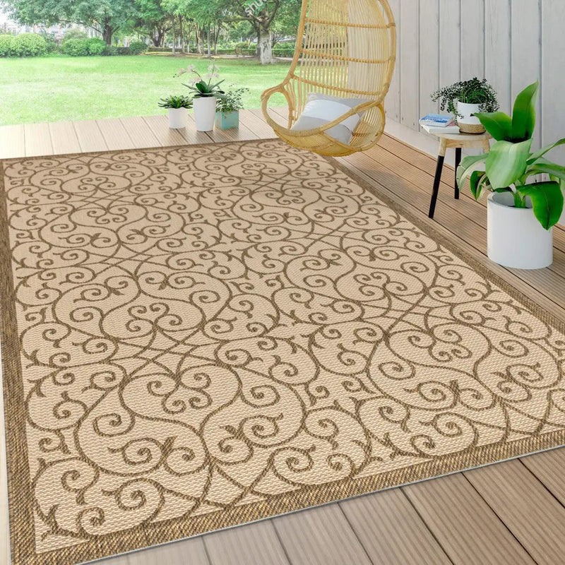 3' X 5' Beige And Brown Geometric Indoor Outdoor Area Rug Homeroots Outdoor