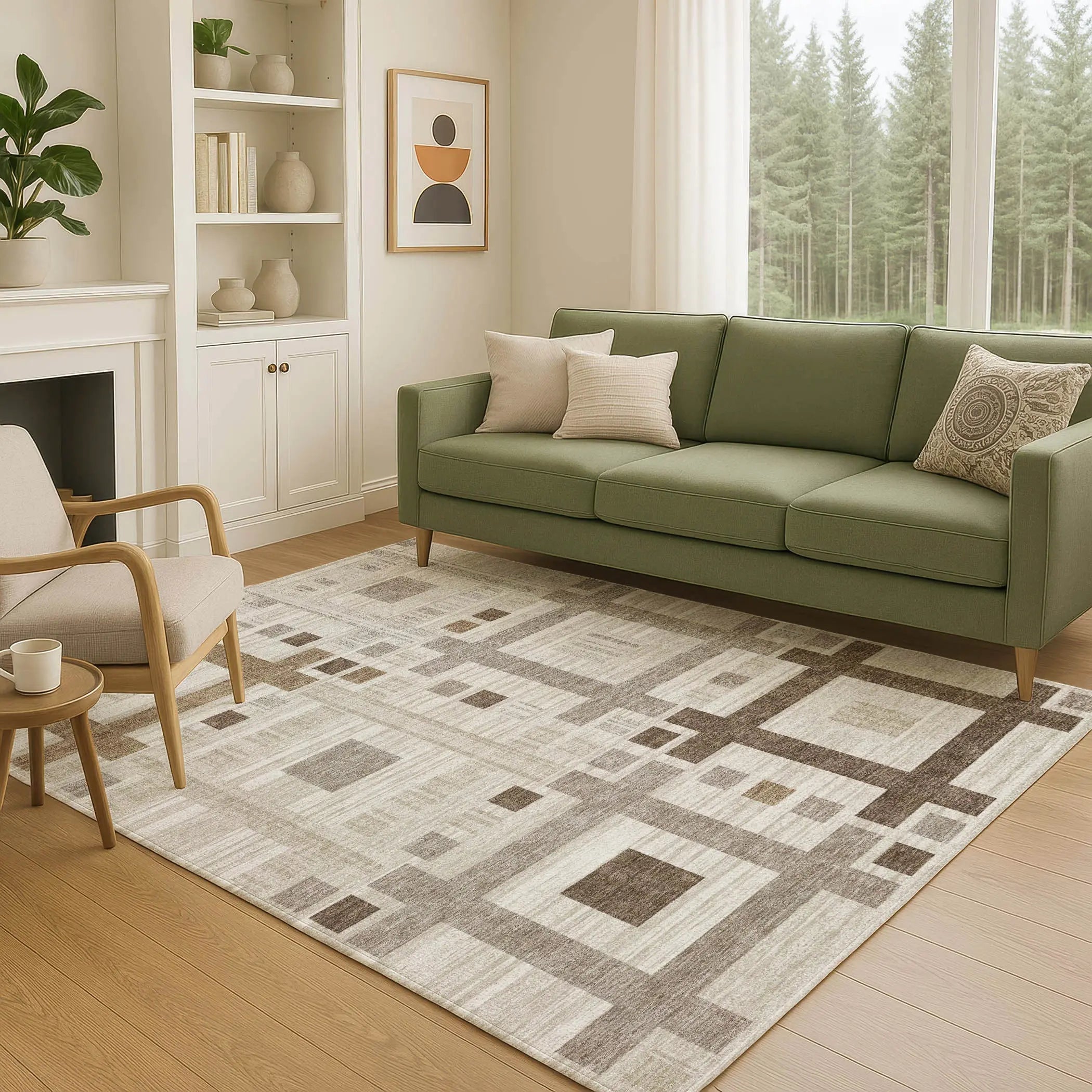 3' X 5' Beige And Brown Geometric Washable Indoor Outdoor Area Rug Homeroots Outdoor