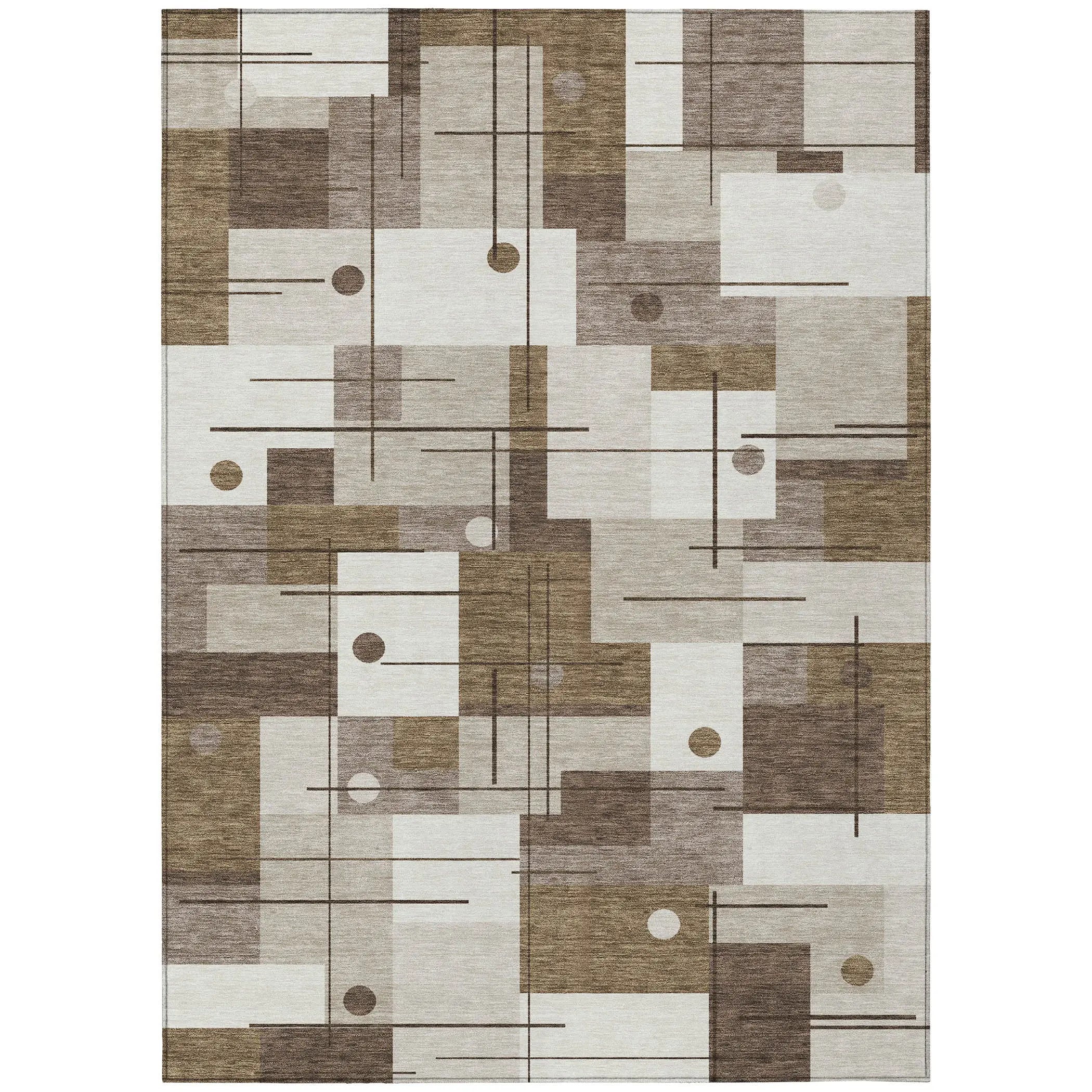 3' X 5' Beige And Brown Geometric Washable Indoor Outdoor Area Rug Homeroots Outdoor