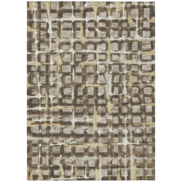 3' X 5' Beige And Brown Geometric Washable Indoor Outdoor Area Rug Homeroots Outdoor