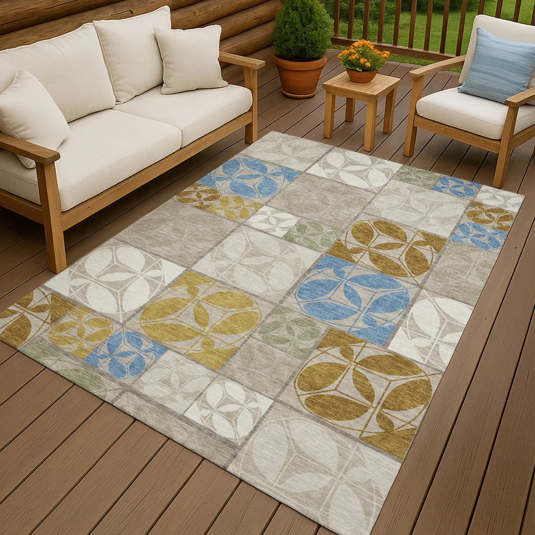 3' X 5' Beige And Brown Geometric Washable Indoor Outdoor Area Rug Homeroots Outdoor
