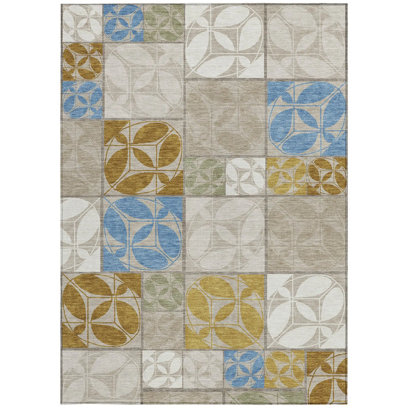3' X 5' Beige And Brown Geometric Washable Indoor Outdoor Area Rug Homeroots Outdoor