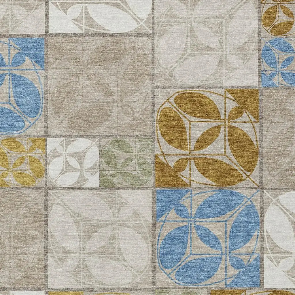 3' X 5' Beige And Brown Geometric Washable Indoor Outdoor Area Rug Homeroots Outdoor