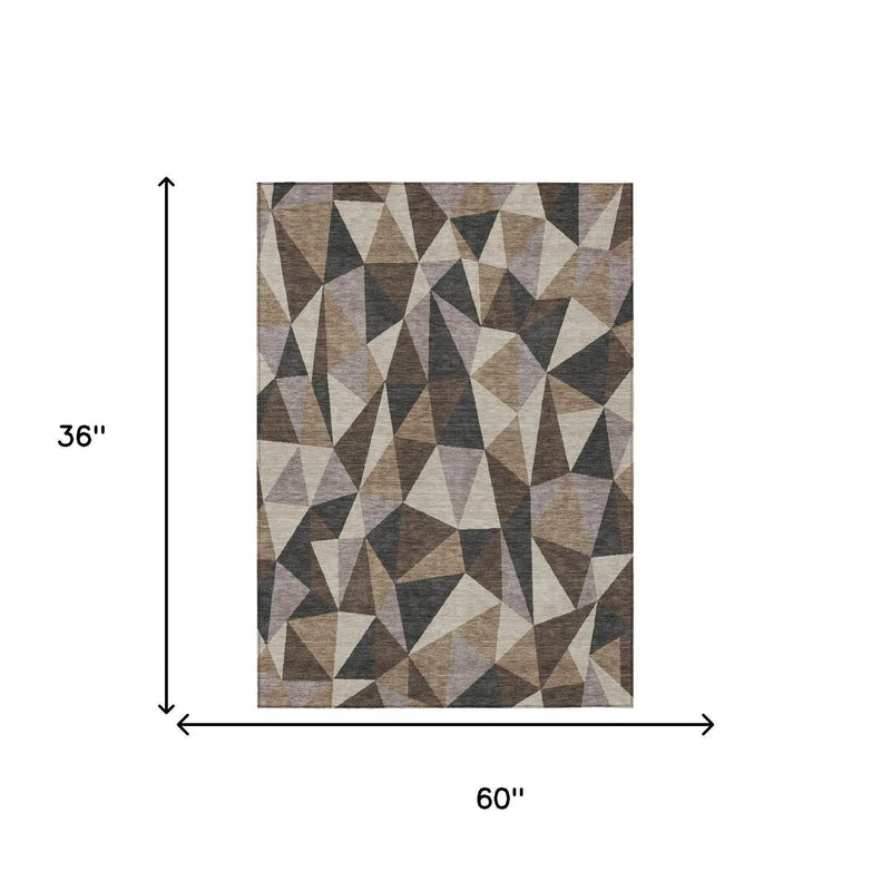 3' X 5' Beige And Brown Geometric Washable Indoor Outdoor Area Rug Homeroots Outdoor