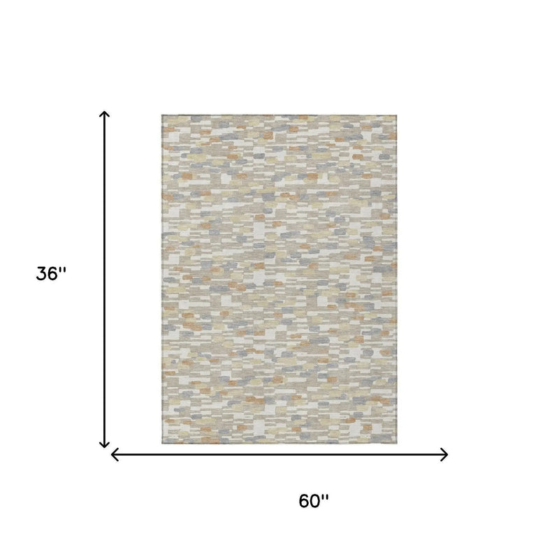 3' X 5' Beige And Brown Geometric Washable Indoor Outdoor Area Rug Homeroots Outdoor