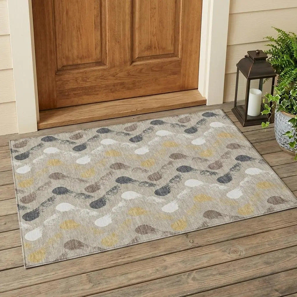 3' X 5' Beige And Brown Geometric Washable Indoor Outdoor Area Rug Homeroots Outdoor