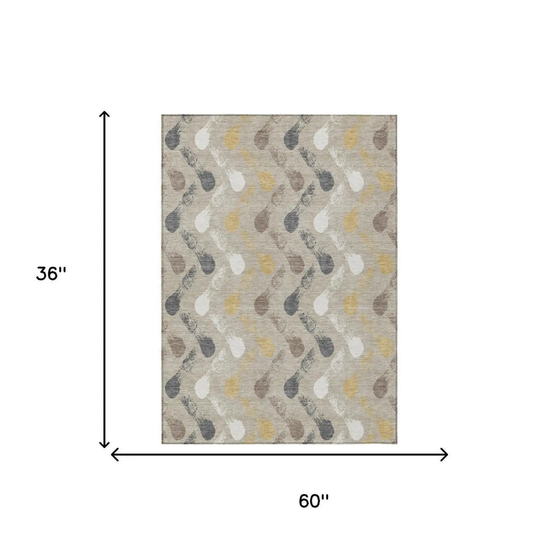 3' X 5' Beige And Brown Geometric Washable Indoor Outdoor Area Rug Homeroots Outdoor