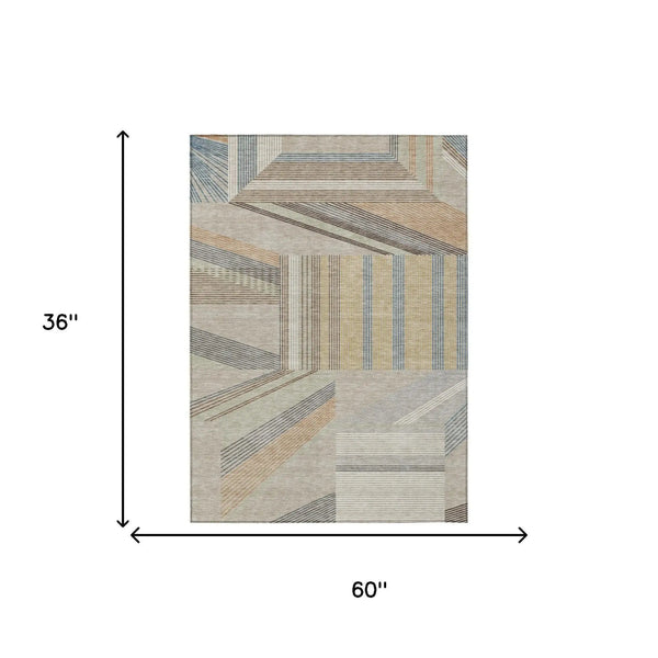 3' X 5' Beige And Brown Geometric Washable Indoor Outdoor Area Rug Homeroots Outdoor