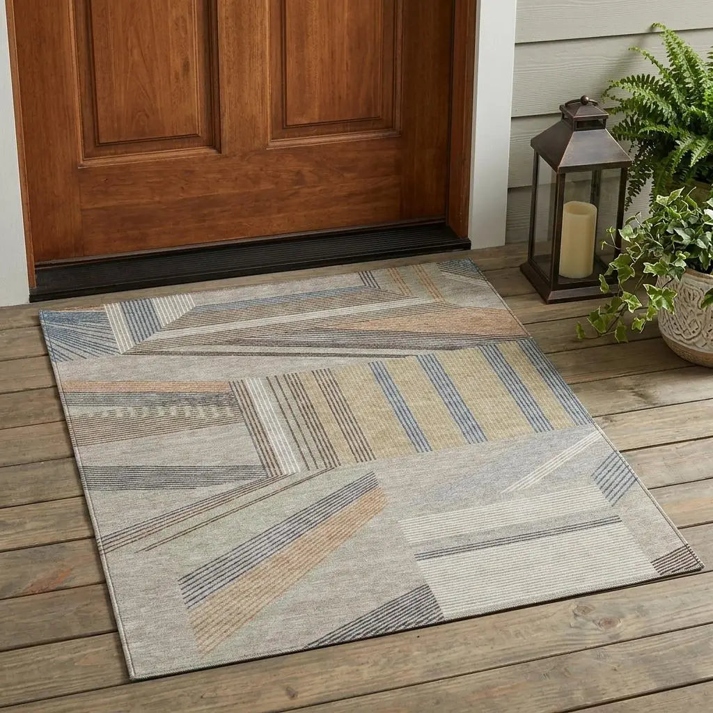 3' X 5' Beige And Brown Geometric Washable Indoor Outdoor Area Rug Homeroots Outdoor