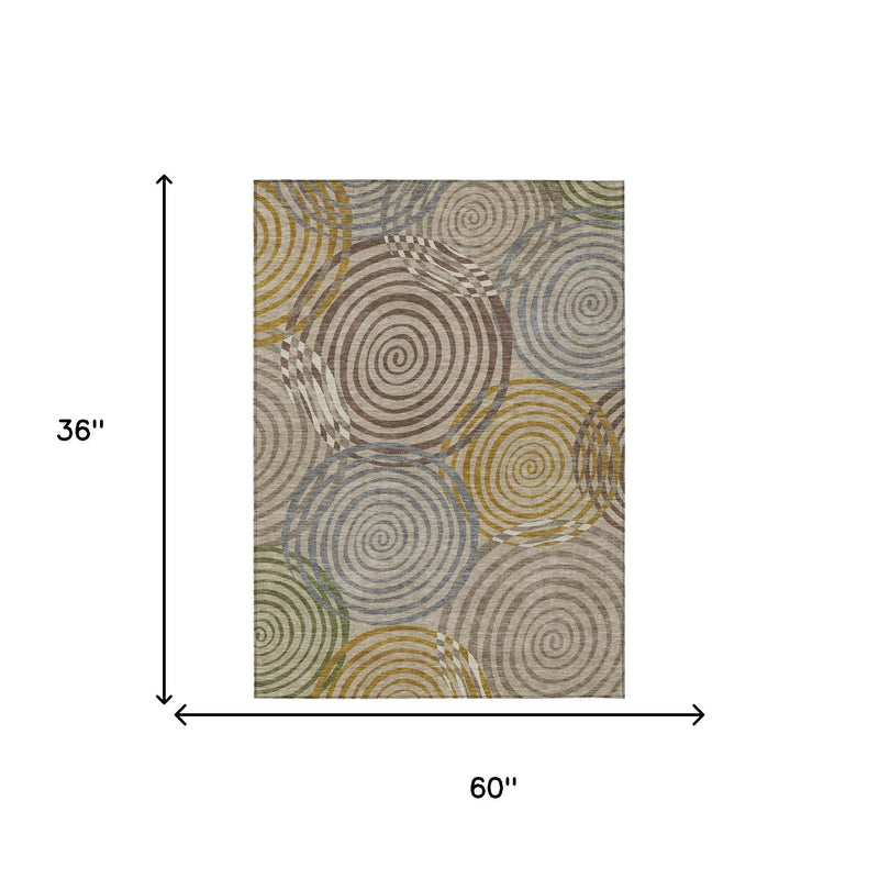 3' X 5' Beige And Brown Geometric Washable Indoor Outdoor Area Rug Homeroots Outdoor