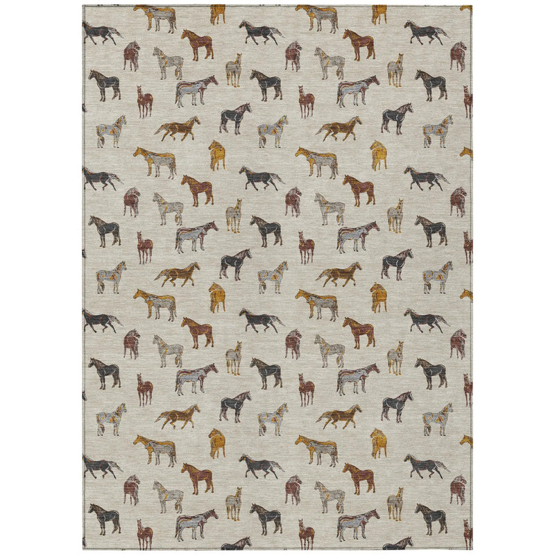 3' X 5' Beige And Brown Horse Washable Indoor Outdoor Area Rug Homeroots Outdoor