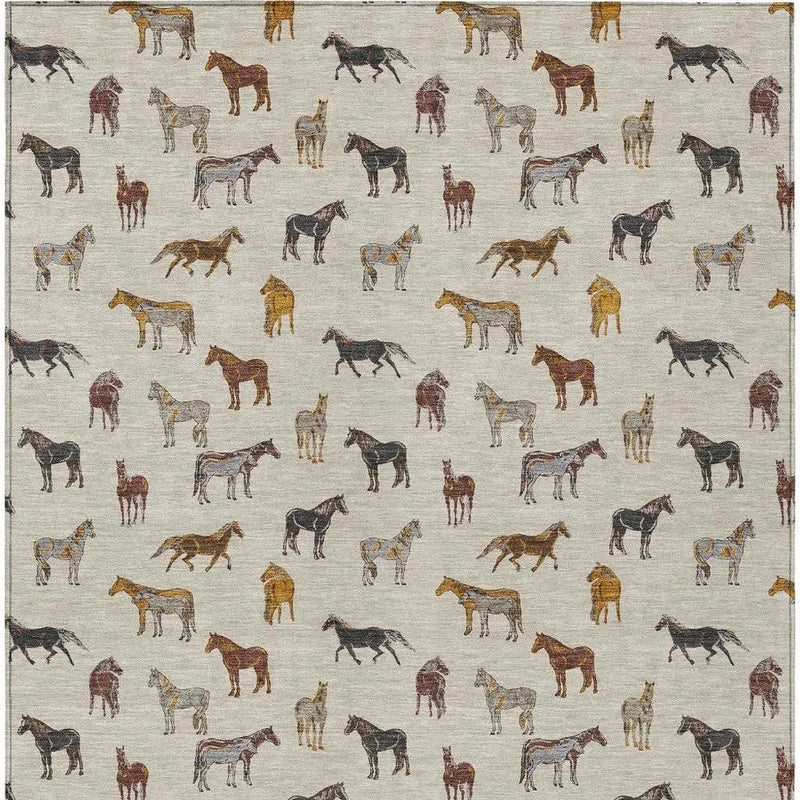 3' X 5' Beige And Brown Horse Washable Indoor Outdoor Area Rug Homeroots Outdoor