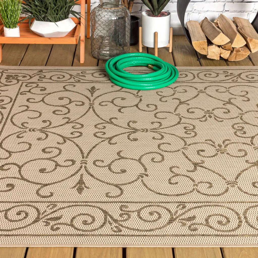 3' X 5' Beige And Brown Medallion Indoor Outdoor Area Rug Homeroots Outdoor
