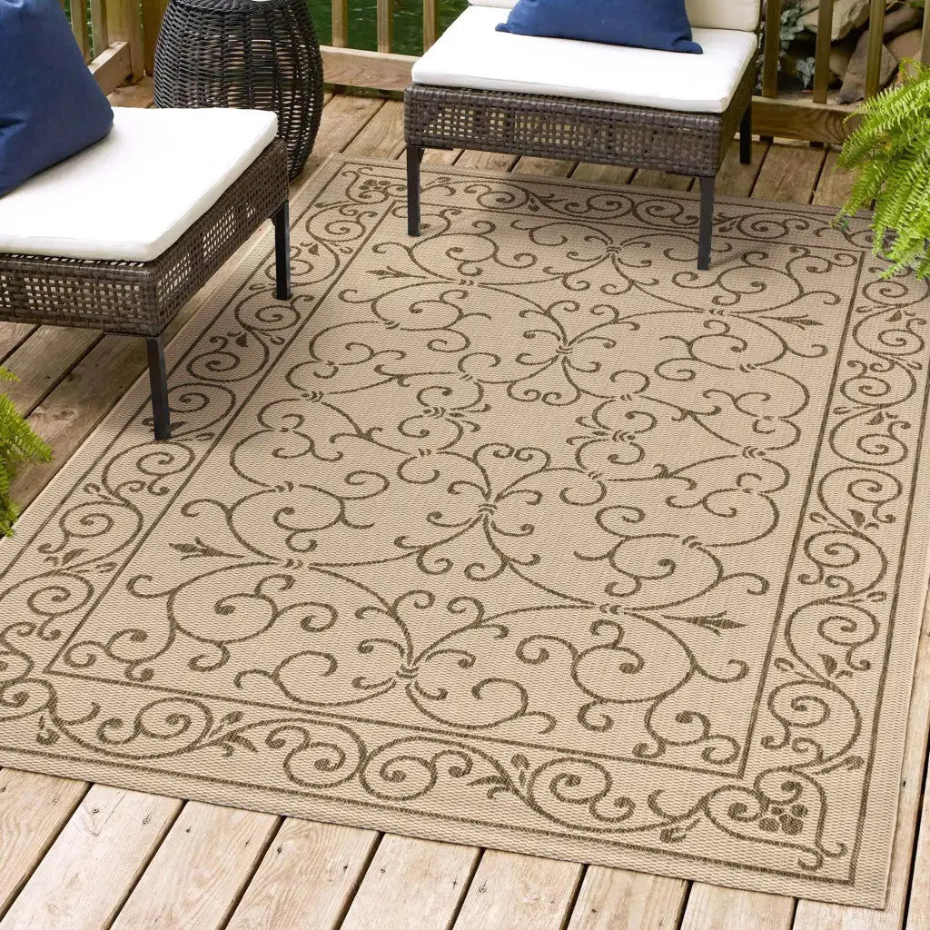 3' X 5' Beige And Brown Medallion Indoor Outdoor Area Rug Homeroots Outdoor