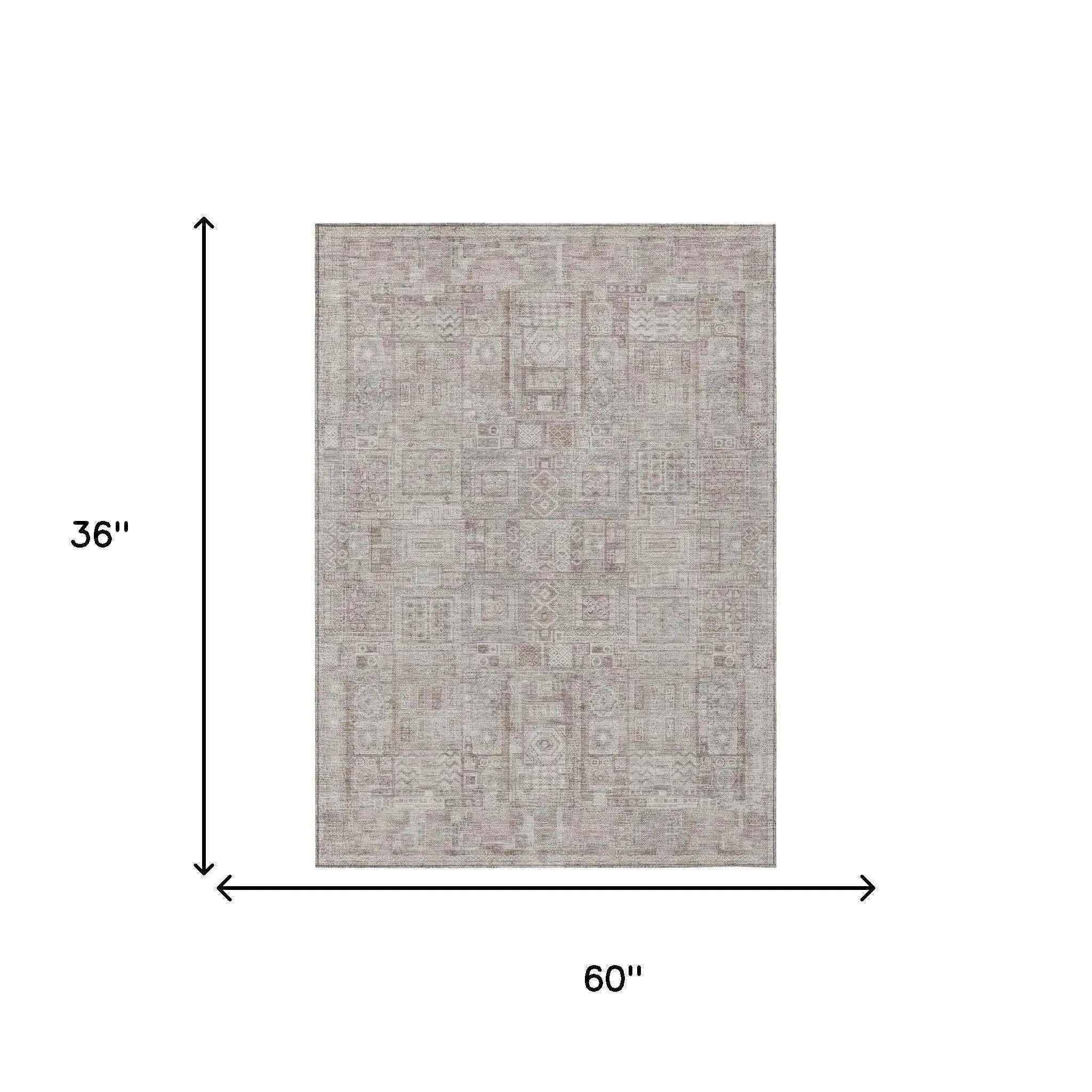 3' X 5' Beige And Brown Oriental Washable Indoor Outdoor Area Rug Homeroots Outdoor