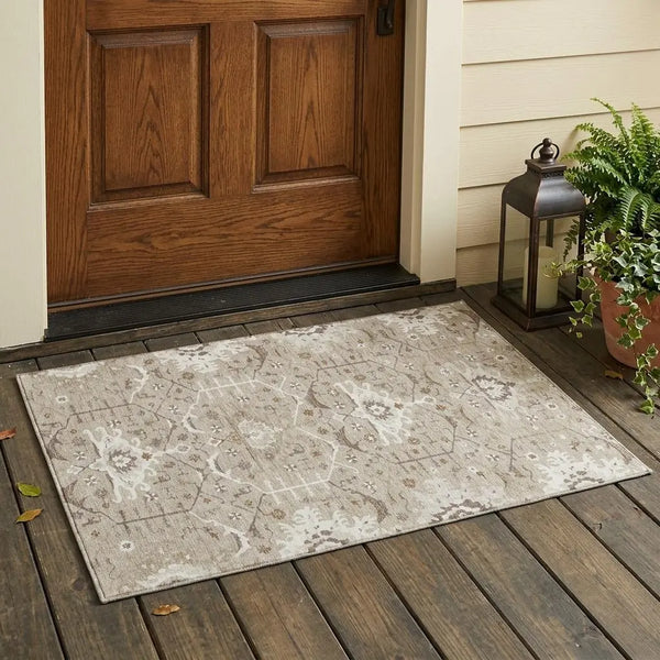 3' X 5' Beige And Brown Oriental Washable Indoor Outdoor Area Rug Homeroots Outdoor