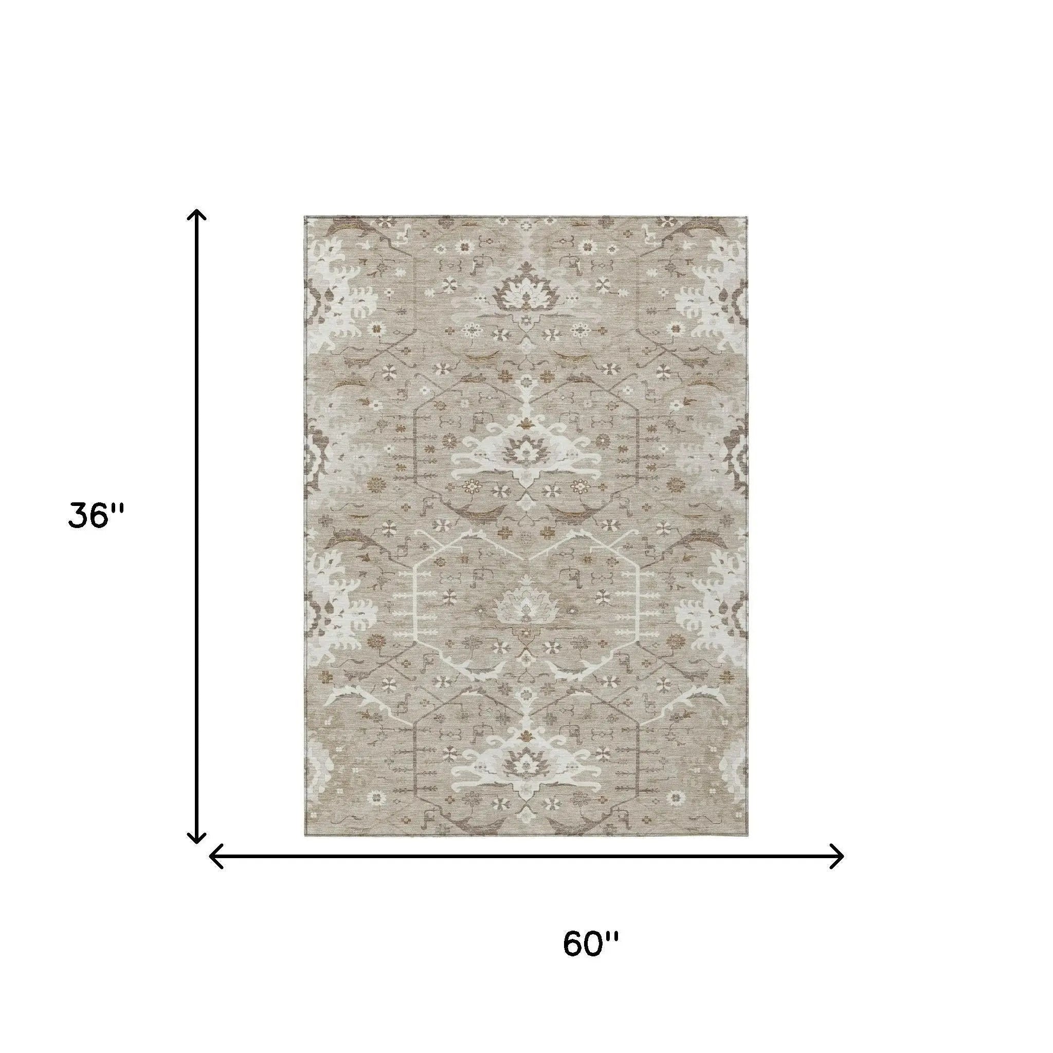 3' X 5' Beige And Brown Oriental Washable Indoor Outdoor Area Rug Homeroots Outdoor