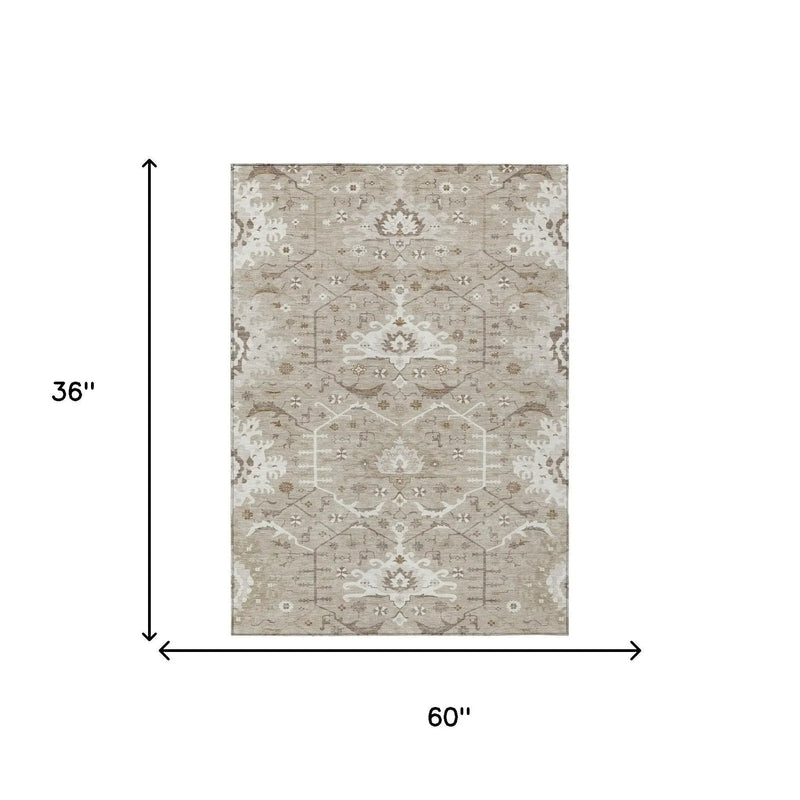 3' X 5' Beige And Brown Oriental Washable Indoor Outdoor Area Rug Homeroots Outdoor