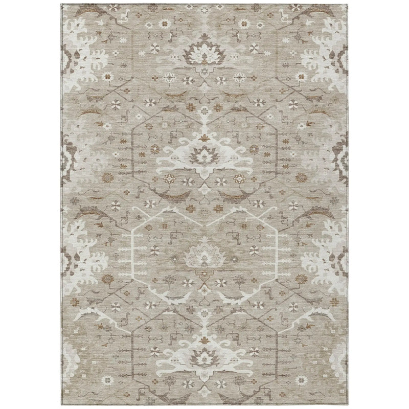 3' X 5' Beige And Brown Oriental Washable Indoor Outdoor Area Rug Homeroots Outdoor