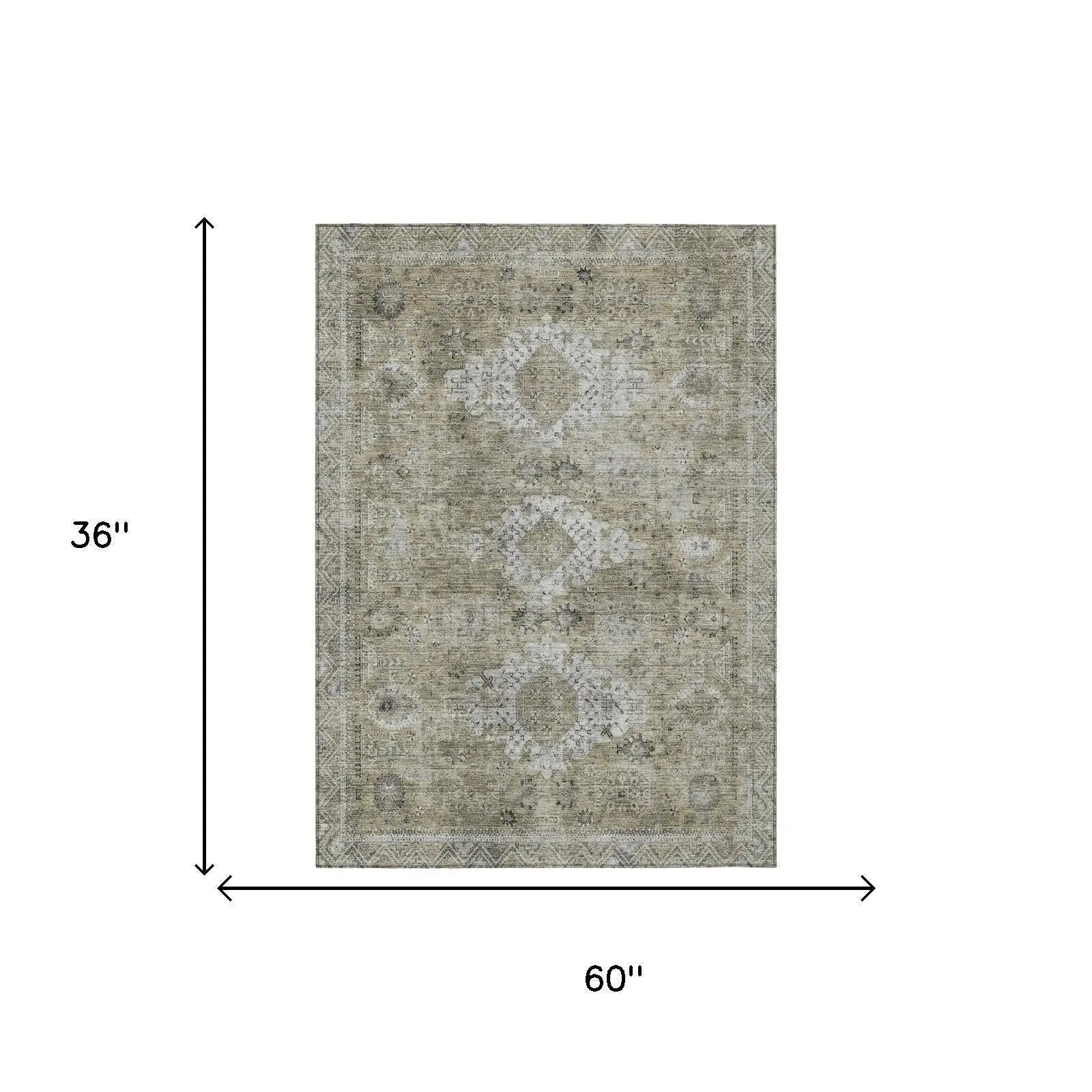3' X 5' Beige And Brown Oriental Washable Indoor Outdoor Area Rug Homeroots Outdoor