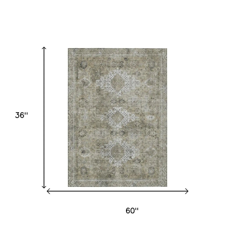 3' X 5' Beige And Brown Oriental Washable Indoor Outdoor Area Rug Homeroots Outdoor