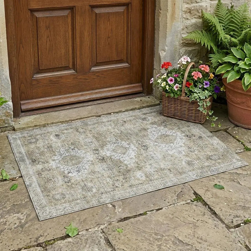 3' X 5' Beige And Brown Oriental Washable Indoor Outdoor Area Rug Homeroots Outdoor
